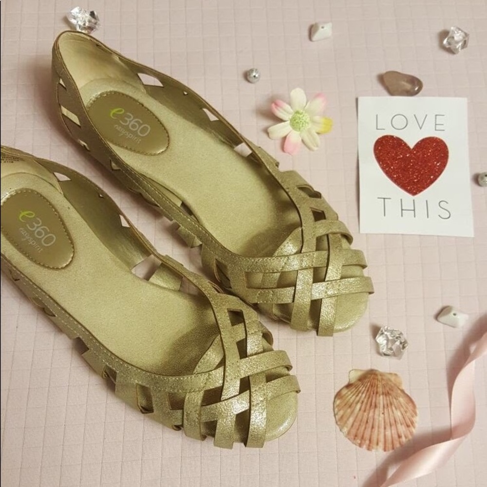 Size 6.5 e360 gold flats